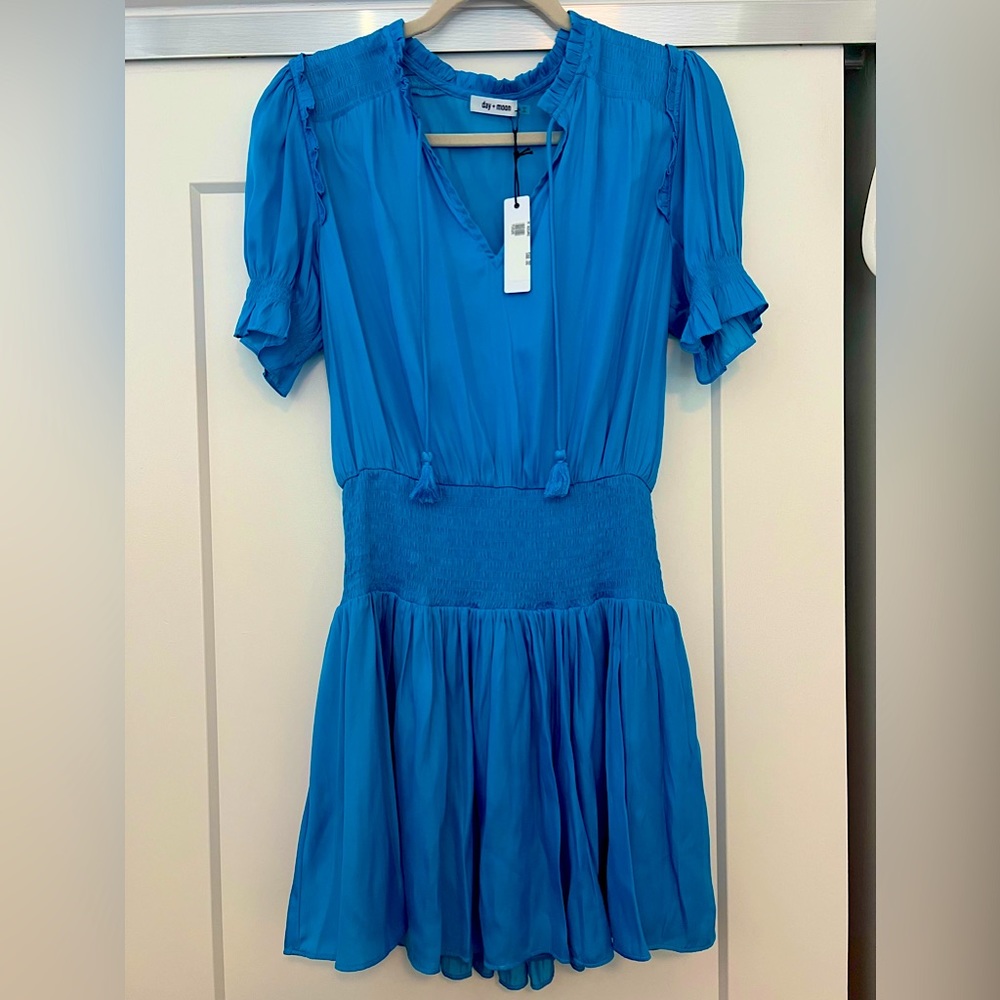 Day + moon blue mini dress, size medium.